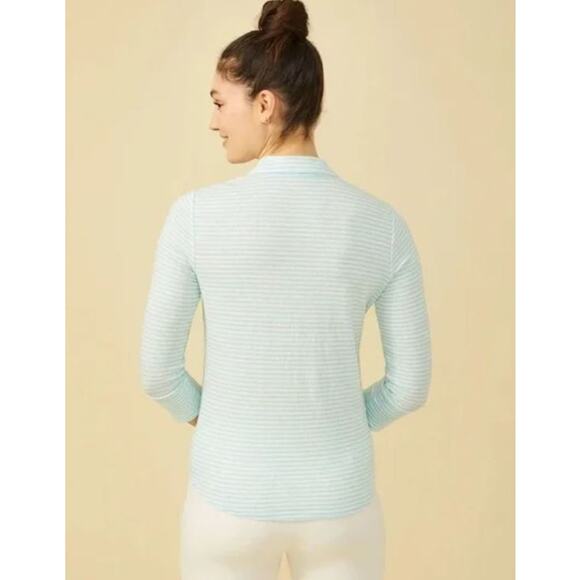 J. McLaughlin Brynn Stripe Linen Long Sleeve Jersey Top Button Shirt Aqua Mint S - Picture 3 of 10